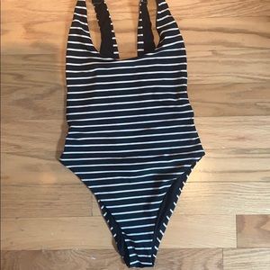 Aerie high leg one piece size medium black/white